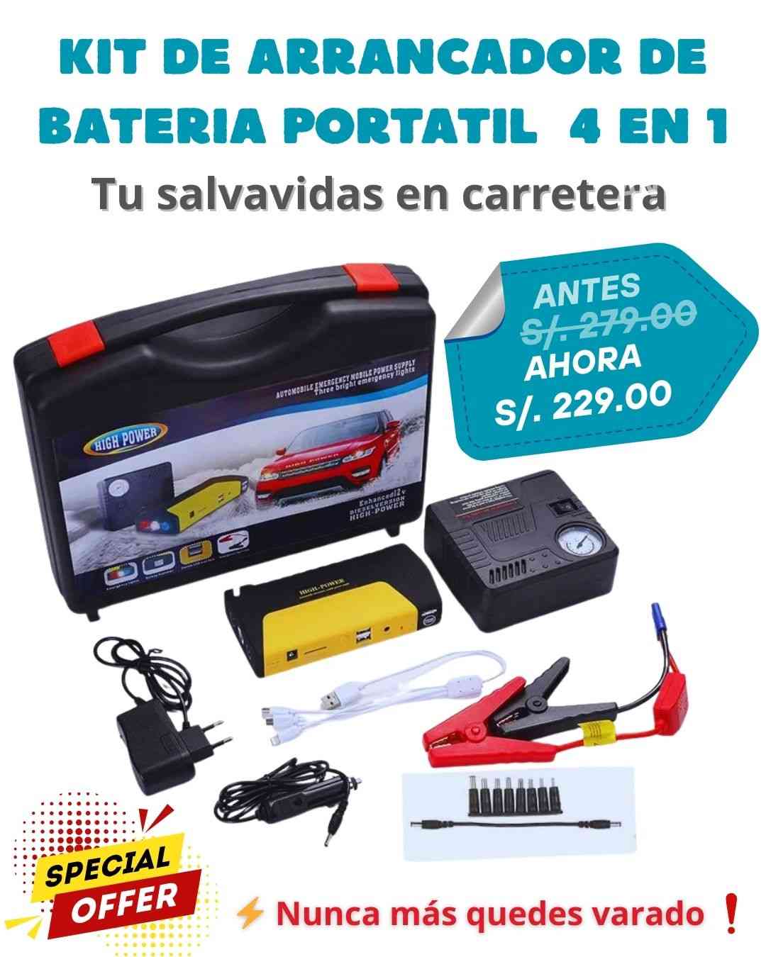KIT DE ARRANCADOR DE BATERIA PORTATIL  4 EN 1