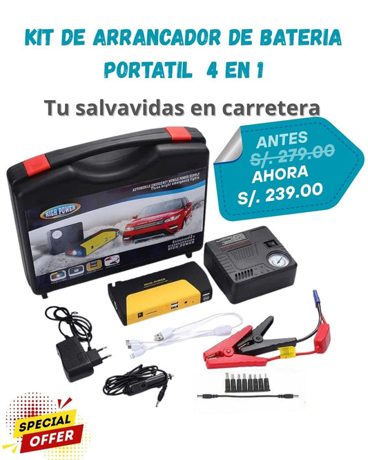 KIT DE ARRANCADOR DE BATERIA PORTATIL  4 EN 1
