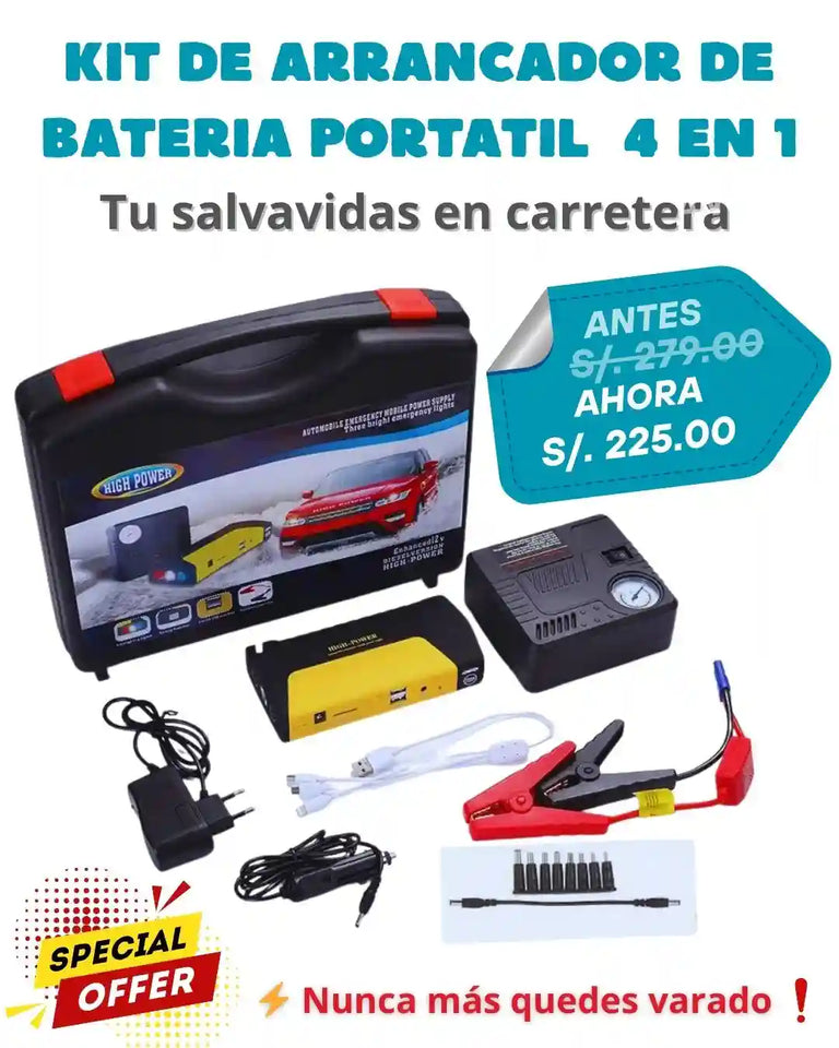 KIT DE ARRANCADOR DE BATERIA PORTATIL  4 EN 1