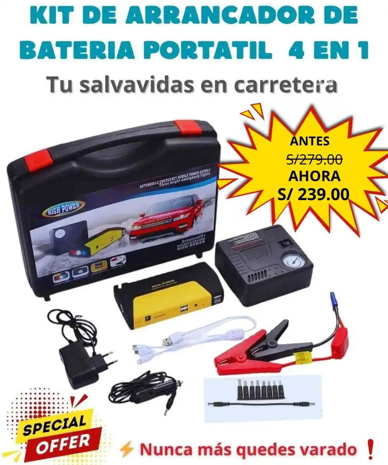 KIT DE ARRANCADOR DE BATERIA PORTATIL  4 EN 1
